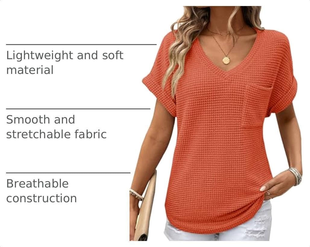 image:imageDokotoo Womens Waffle Knit Tops 2026 Summer Shirts Womens Blouses Basic TeeOrange