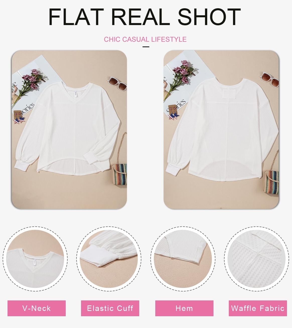 image:imageDokotoo Womens Waffle Knit Tops Trendy Fashion 2026 Oversized T ShirtsWhite