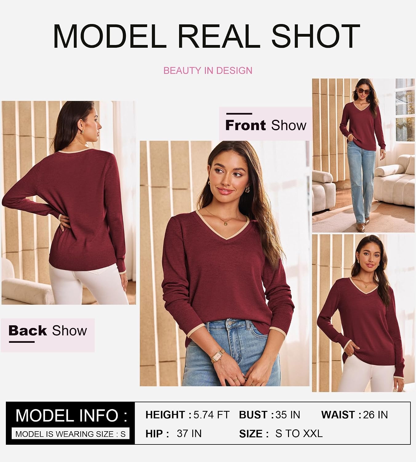 image:imageDokotoo Womens Wool Blend Crew Neck Casual Fall Sweaters Knit TopsRed