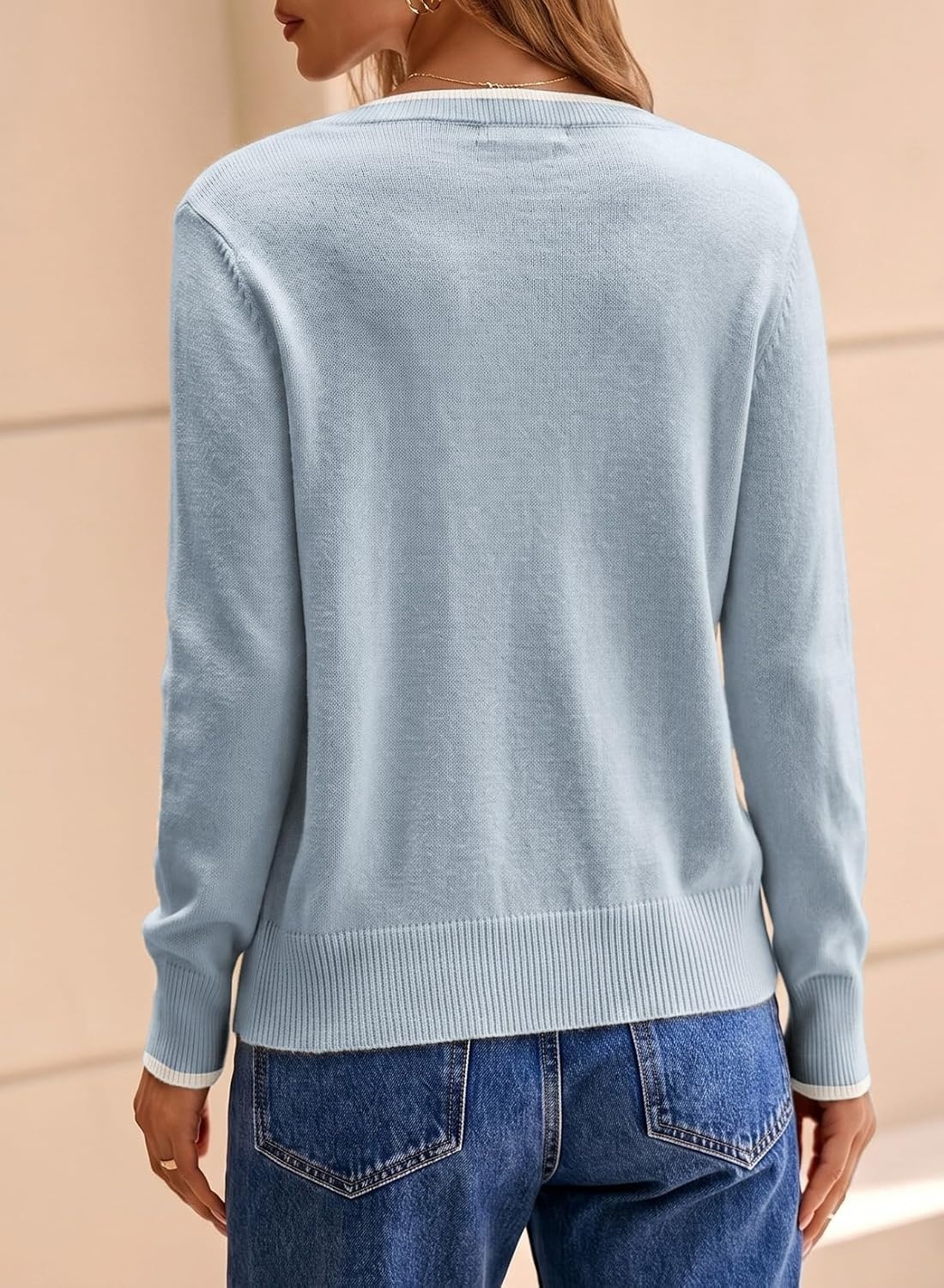 image:imageDokotoo Womens Wool Blend Crew Neck Casual Fall Sweaters Knit TopsSky Blue