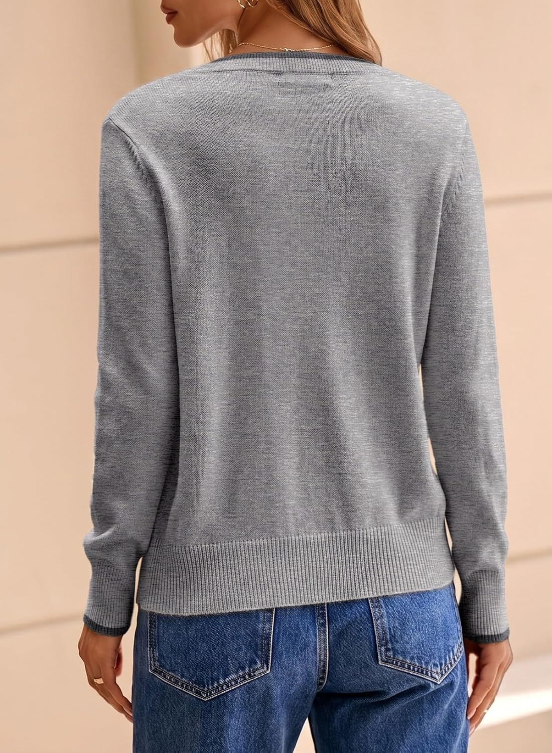 image:imageDokotoo Womens Wool Blend Crew Neck Casual Fall Sweaters Knit TopsSmoky Gray
