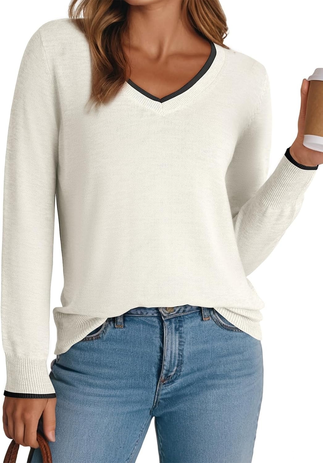 image:imageDokotoo Womens Wool Blend Crew Neck Casual Fall Sweaters Knit TopsWhite
