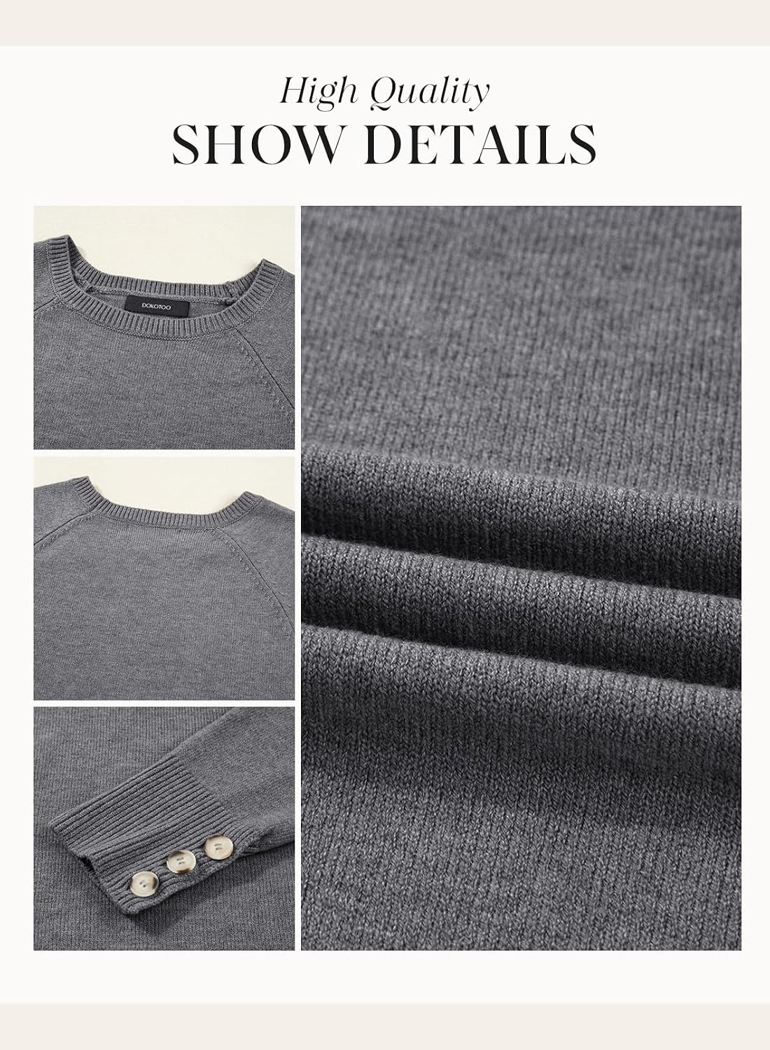 image:imageDokotoo Womes Sweaters Solid Button Long Sleeve Knit Pullover TopsGrey