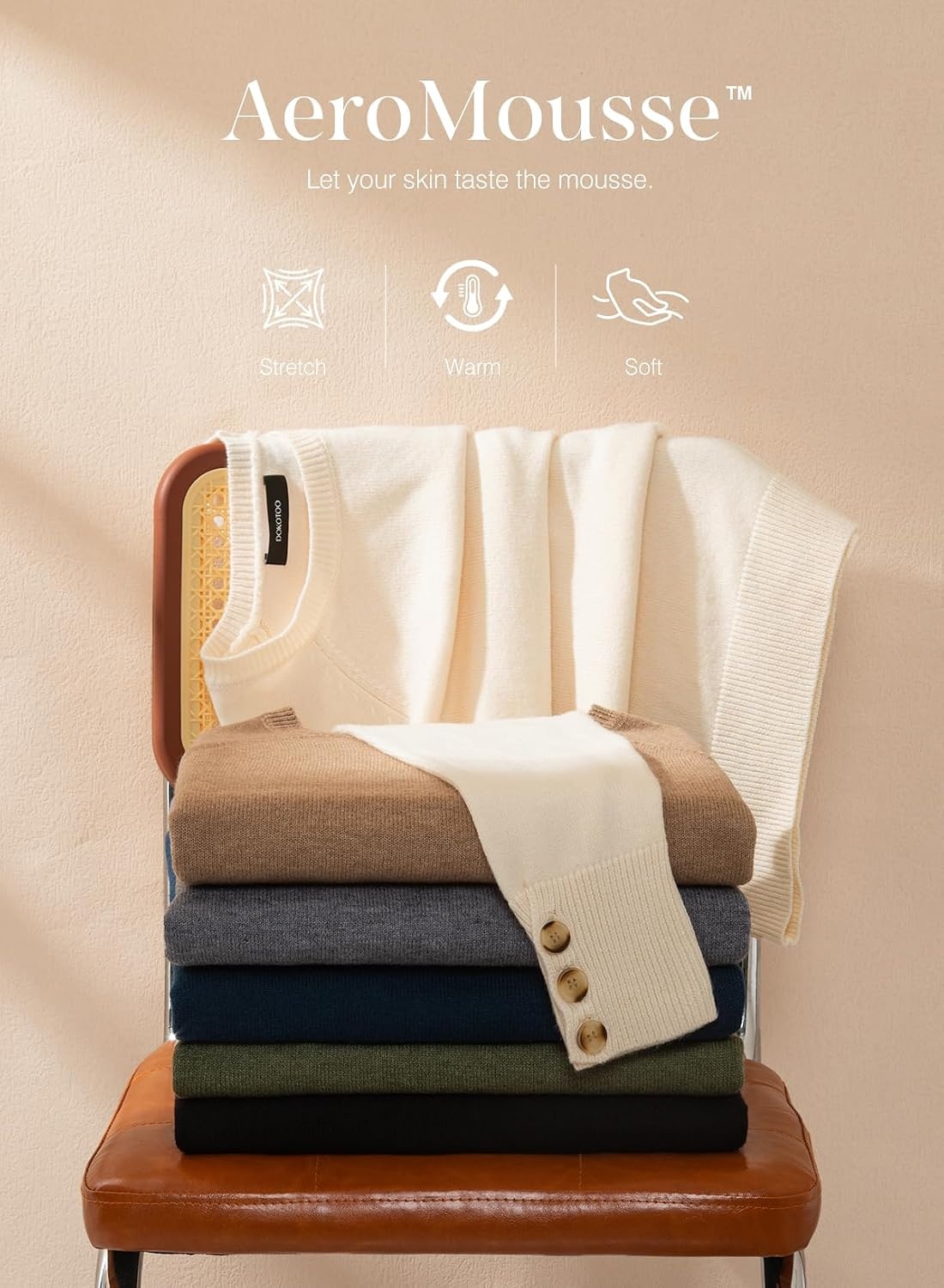 image:imageDokotoo Womes Sweaters Solid Button Long Sleeve Knit Pullover TopsKhaki
