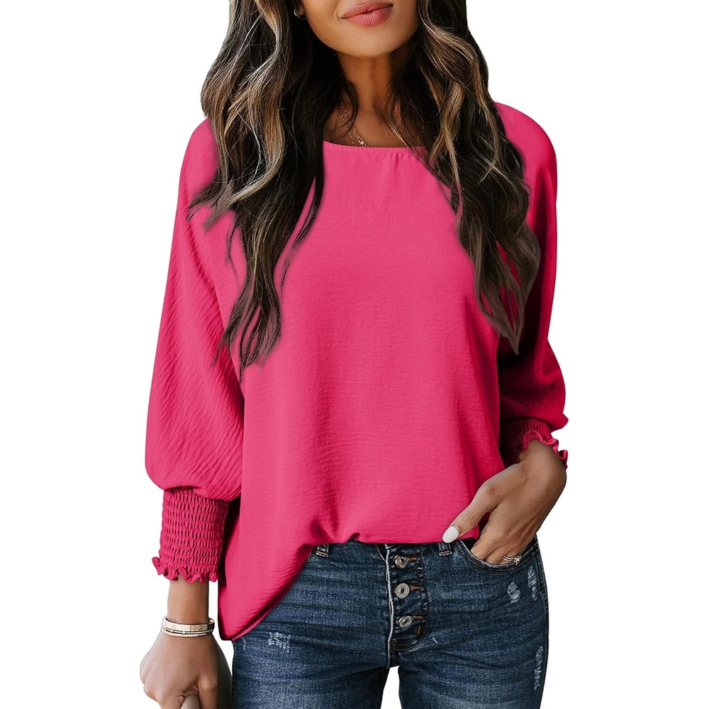 image:imageDokotoo 34 Length Sleeve Womens Tops Dressy Casual Blouses Boat Neck Batwing Babydoll TopA Rose