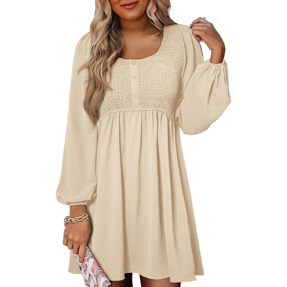 image:imageDokotoo Fall Dresses for Women 2026 Casual Long Sleeve Mini DressApricot