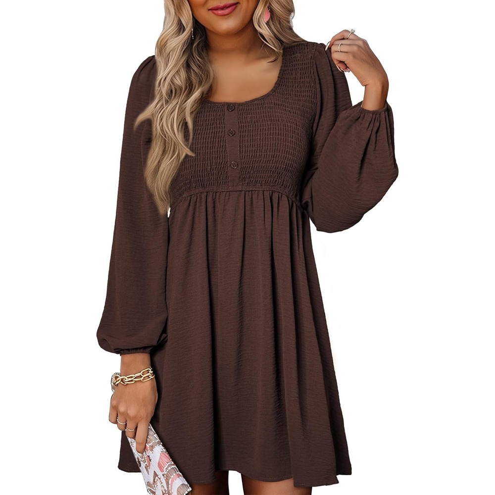 image:imageDokotoo Fall Dresses for Women 2026 Casual Long Sleeve Mini DressBrown