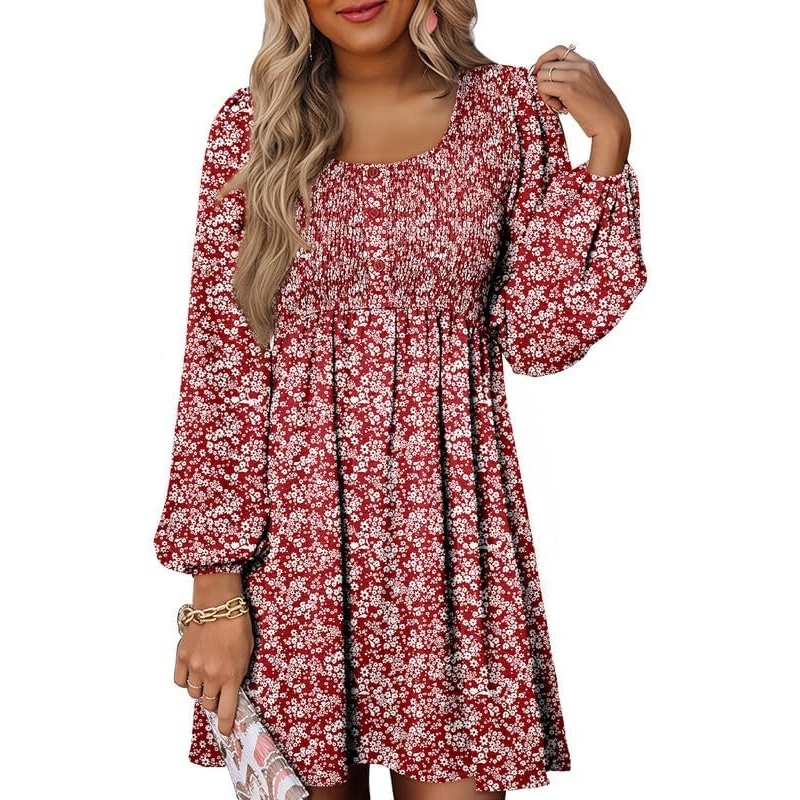 image:imageDokotoo Fall Dresses for Women 2026 Casual Long Sleeve Mini DressFloral Red