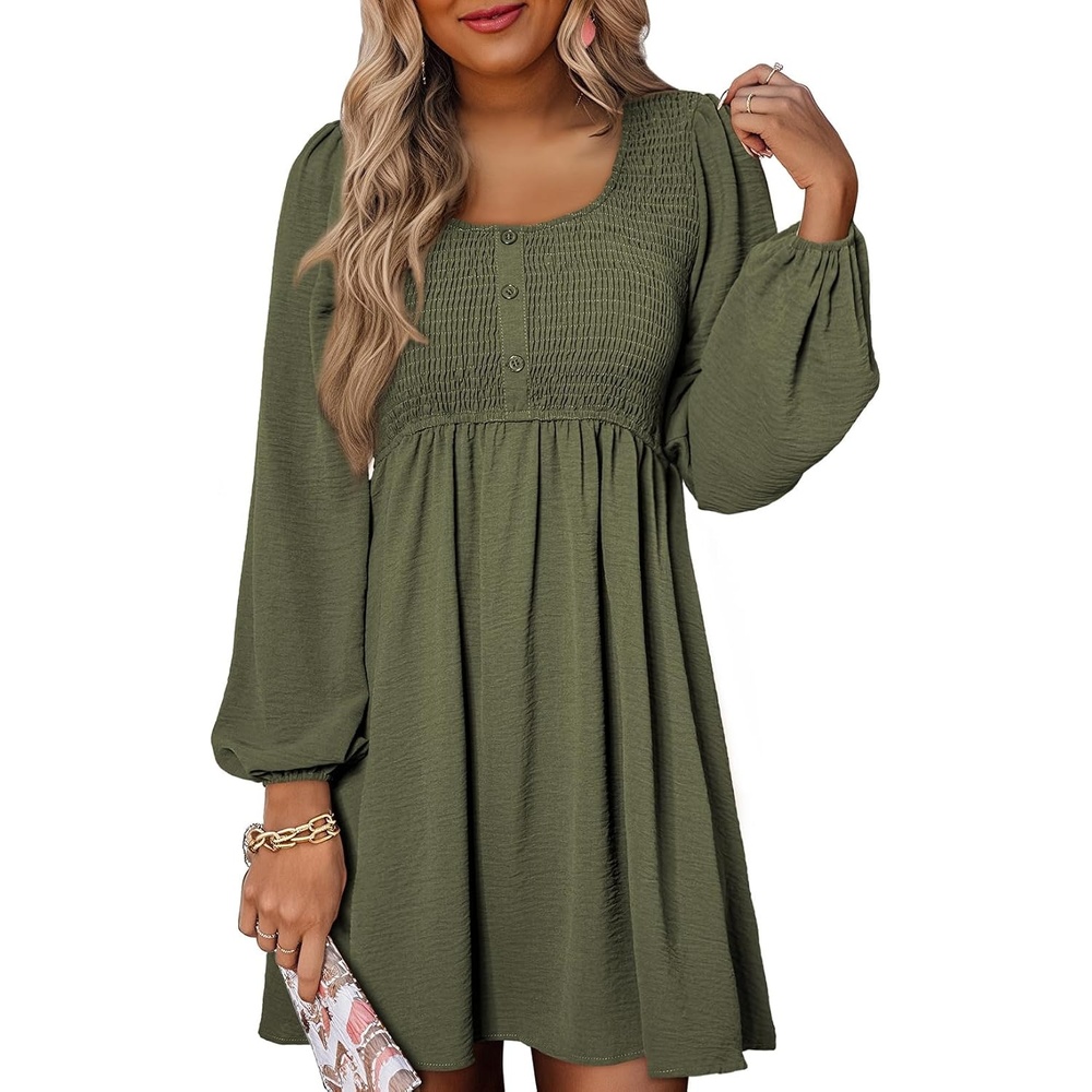 image:imageDokotoo Fall Dresses for Women 2026 Casual Long Sleeve Mini DressGreen
