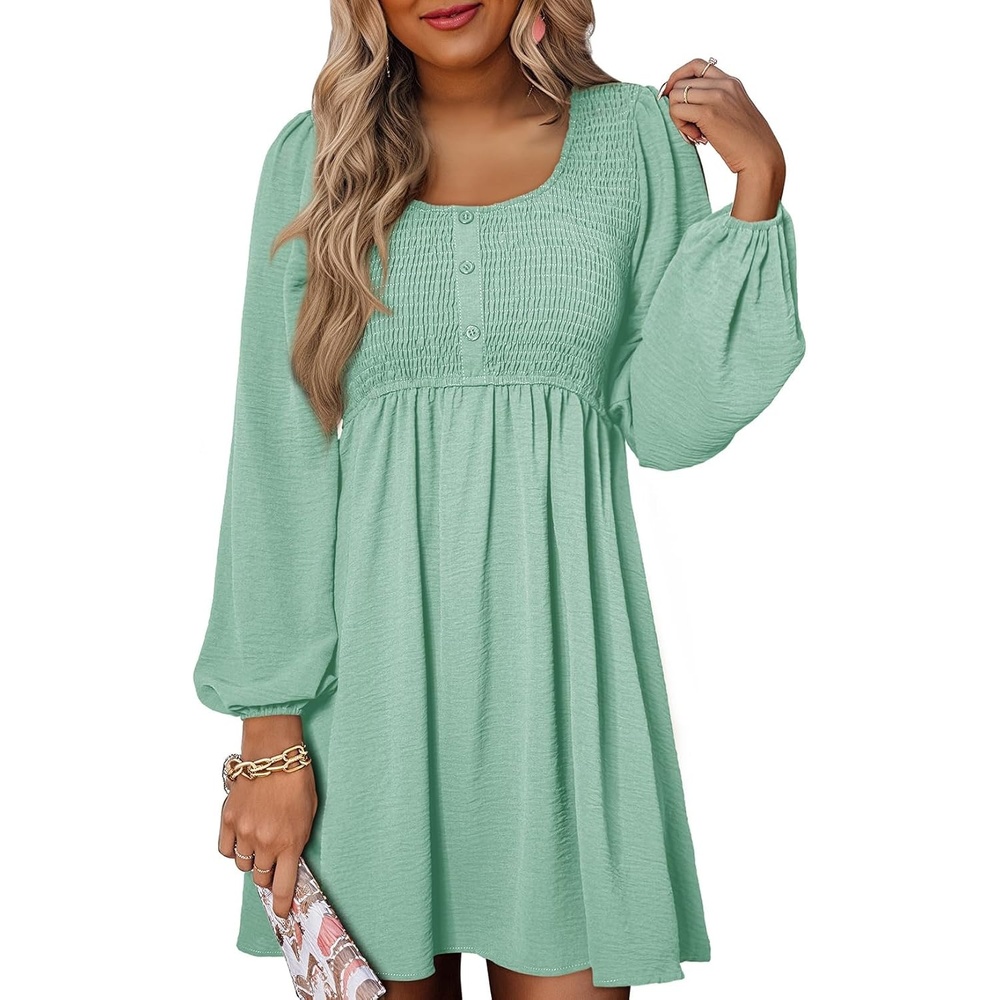 image:imageDokotoo Fall Dresses for Women 2026 Casual Long Sleeve Mini DressMint Green