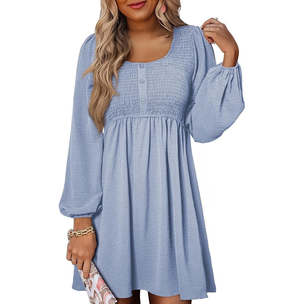 image:imageDokotoo Fall Dresses for Women 2026 Casual Long Sleeve Mini DressSky Blue