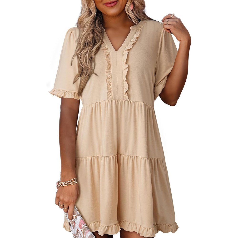 image:imageDokotoo Womens A Line Babydoll Casual Summer Dresses with PocketsApricot