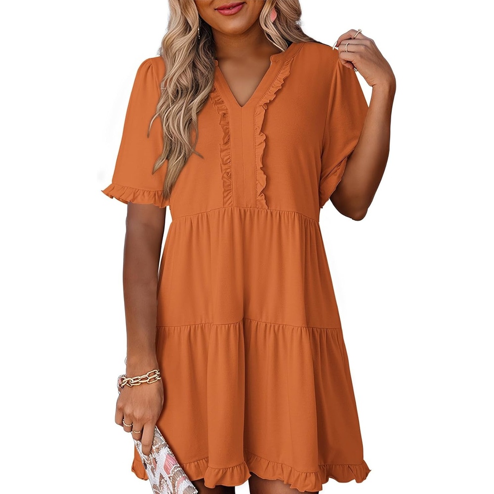 image:imageDokotoo Womens A Line Babydoll Casual Summer Dresses with PocketsCarrot
