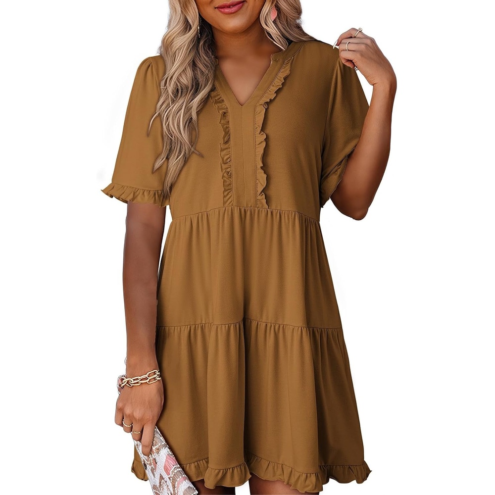 image:imageDokotoo Womens A Line Babydoll Casual Summer Dresses with PocketsChestnut