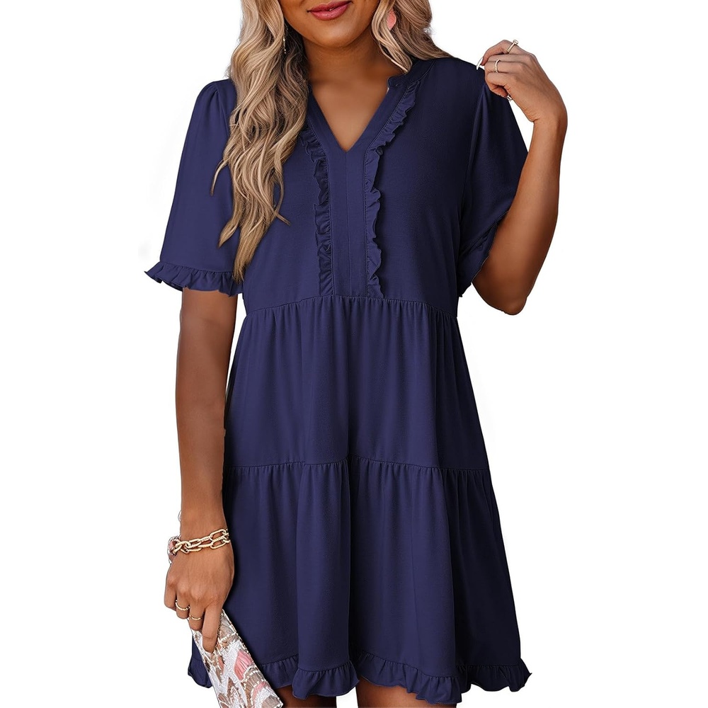 image:imageDokotoo Womens A Line Babydoll Casual Summer Dresses with PocketsNavy Blue
