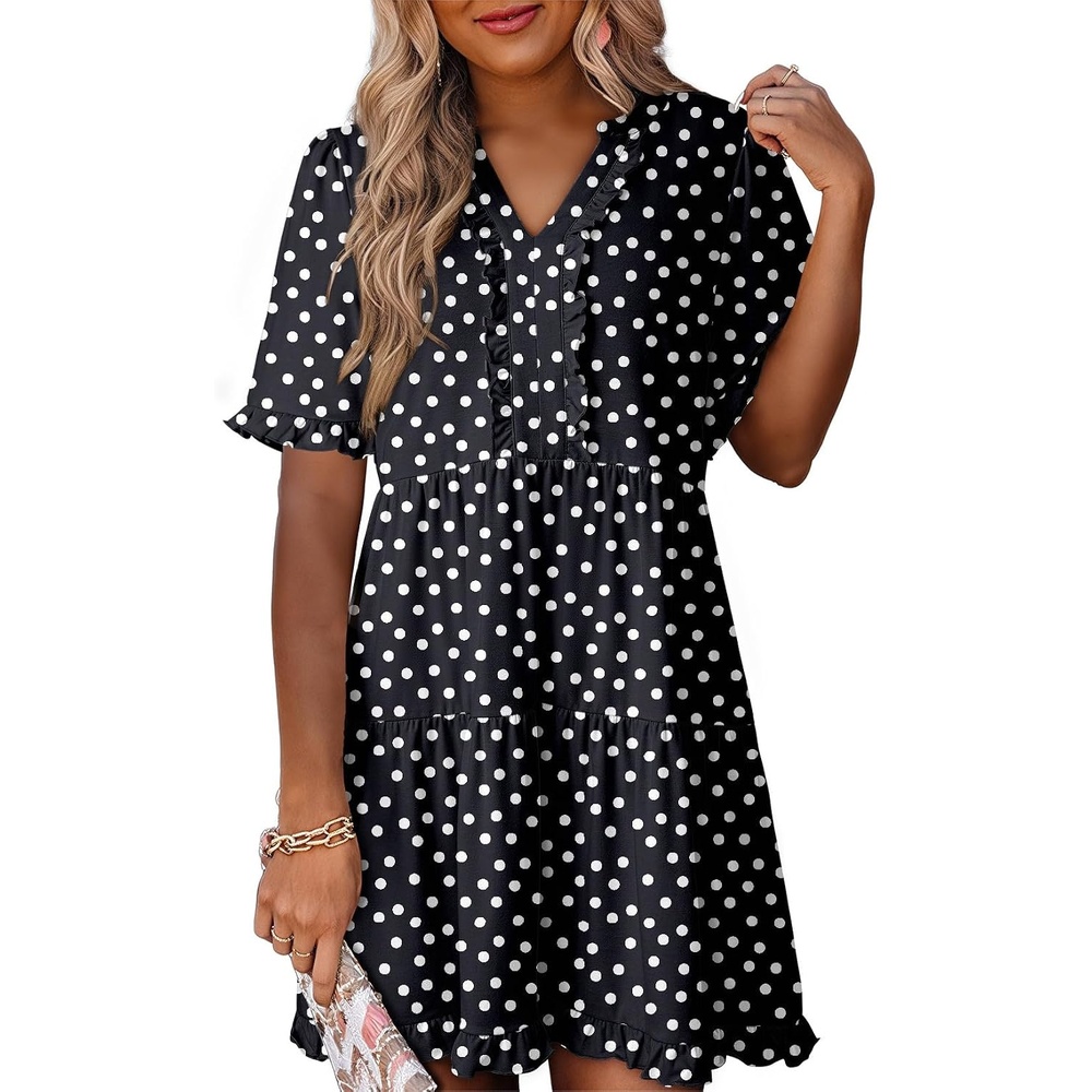 image:imageDokotoo Womens A Line Babydoll Casual Summer Dresses with PocketsPolka Dot Black