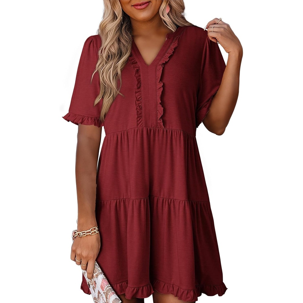 image:imageDokotoo Womens A Line Babydoll Casual Summer Dresses with PocketsRed Dahlia