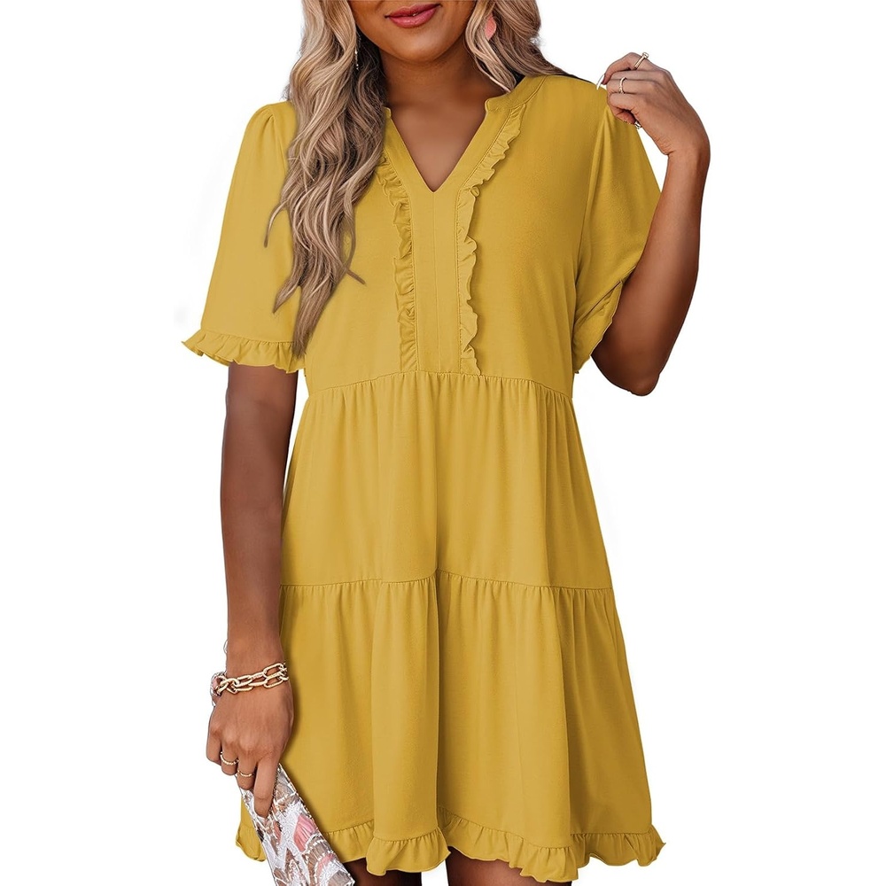 image:imageDokotoo Womens A Line Babydoll Casual Summer Dresses with PocketsYellow