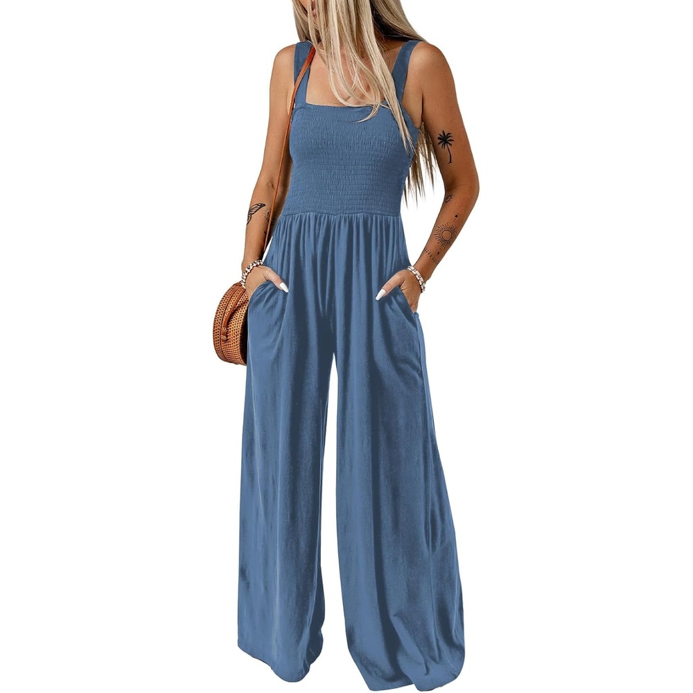 image:imageDokotoo Womens Casual Jumpsuits One Piece Sleeveless Wide Leg RompersLight Blue