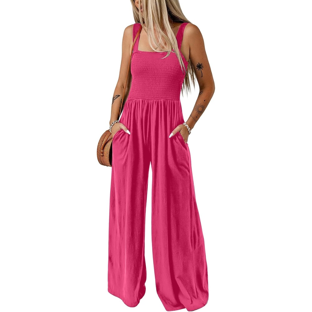 image:imageDokotoo Womens Casual Jumpsuits One Piece Sleeveless Wide Leg RompersRose