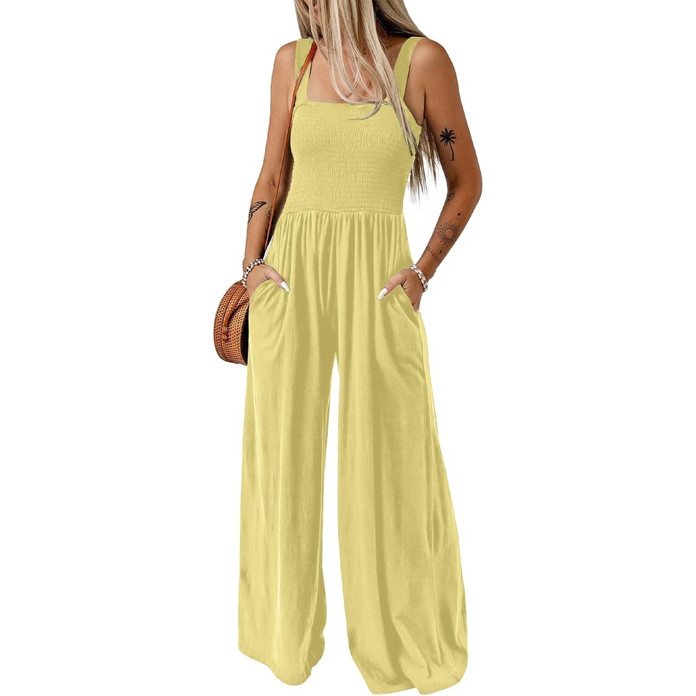image:imageDokotoo Womens Casual Jumpsuits One Piece Sleeveless Wide Leg RompersYellow