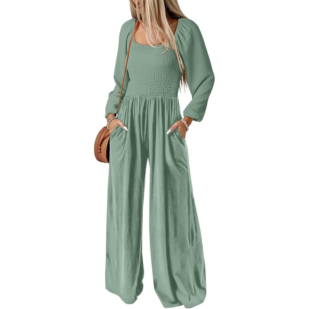 image:imageDokotoo Womens Jumpsuits One Piece Long Sleeve Wide Leg Long Pant RompersCanton