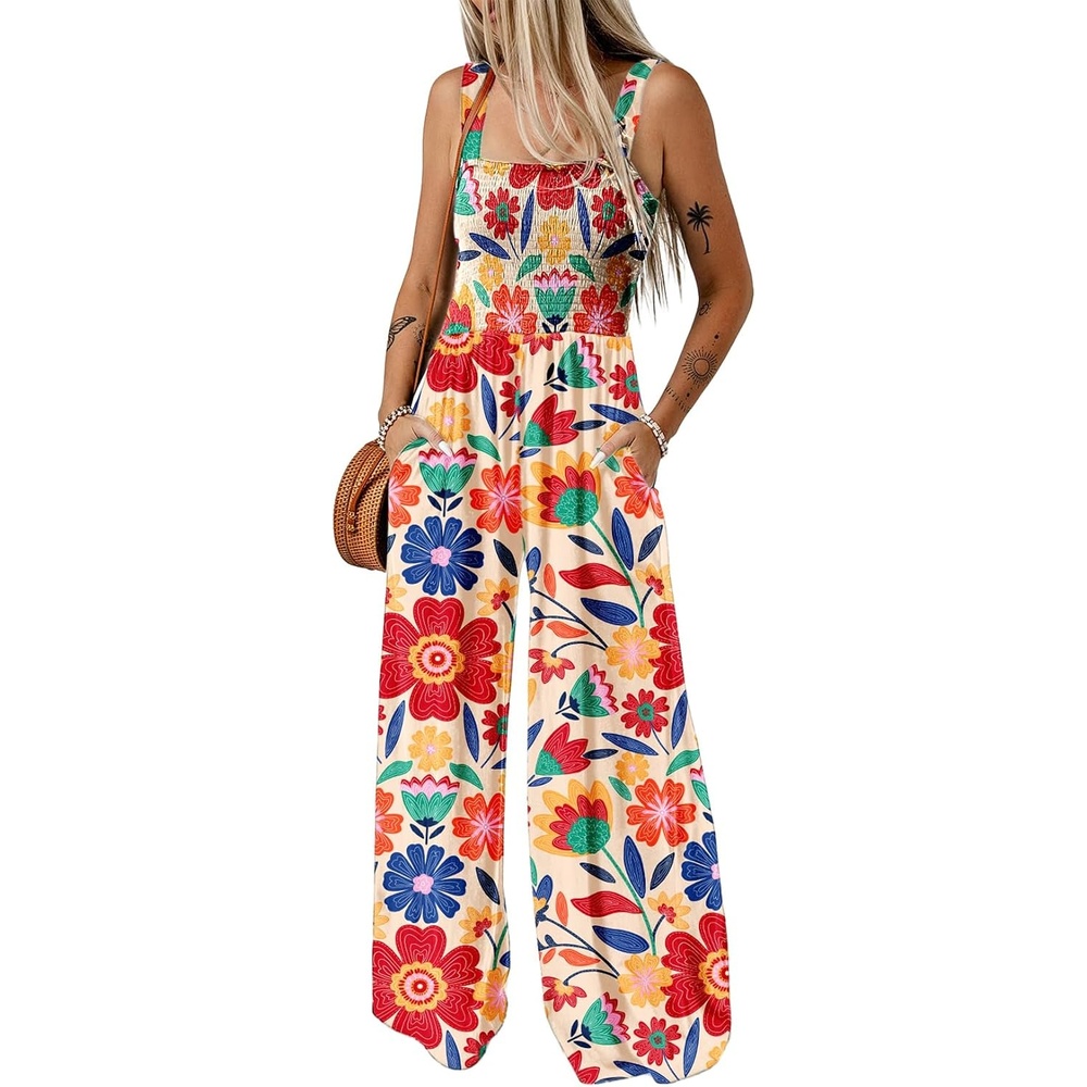 image:imageDokotoo Womens Loose Overalls Jumpsuits One Piece Sleeveless RompersApricot Print