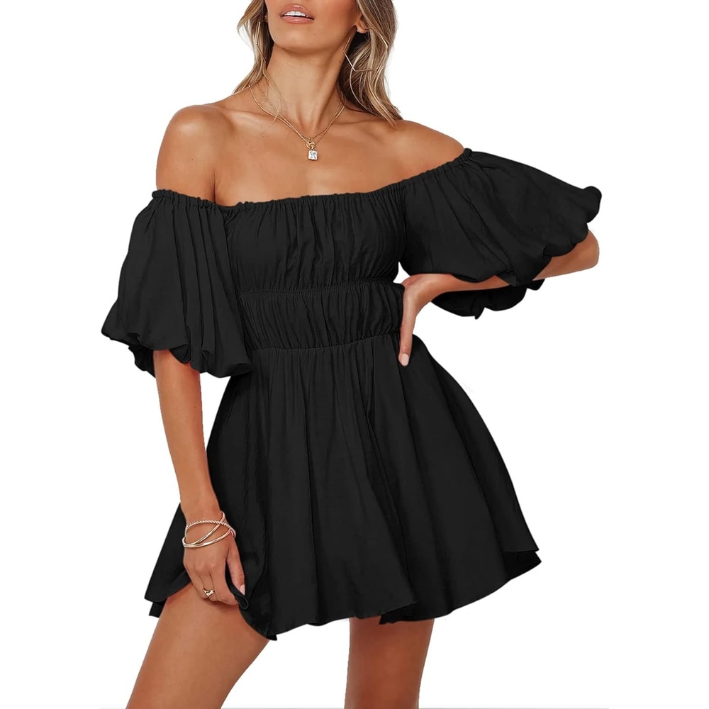 image:imageDokotoo Womens Off The Shoulder Elastic Waist Summer DressesC Black