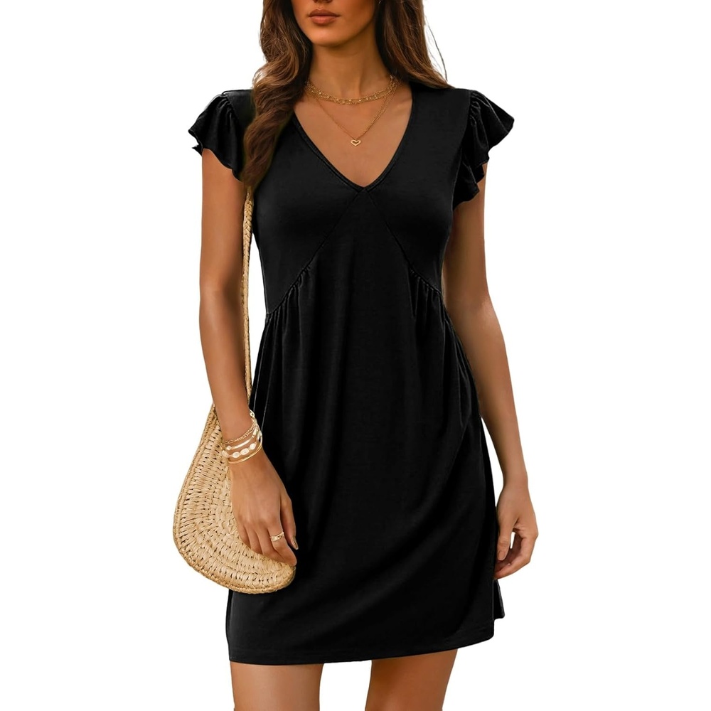 image:imageDokotoo Womens Summer Dresses Beach 2026 Sundress Ruffle Sleeve Mini DressBlack
