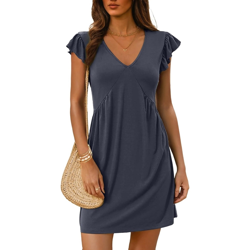 image:imageDokotoo Womens Summer Dresses Beach 2026 Sundress Ruffle Sleeve Mini DressCarbon Grey