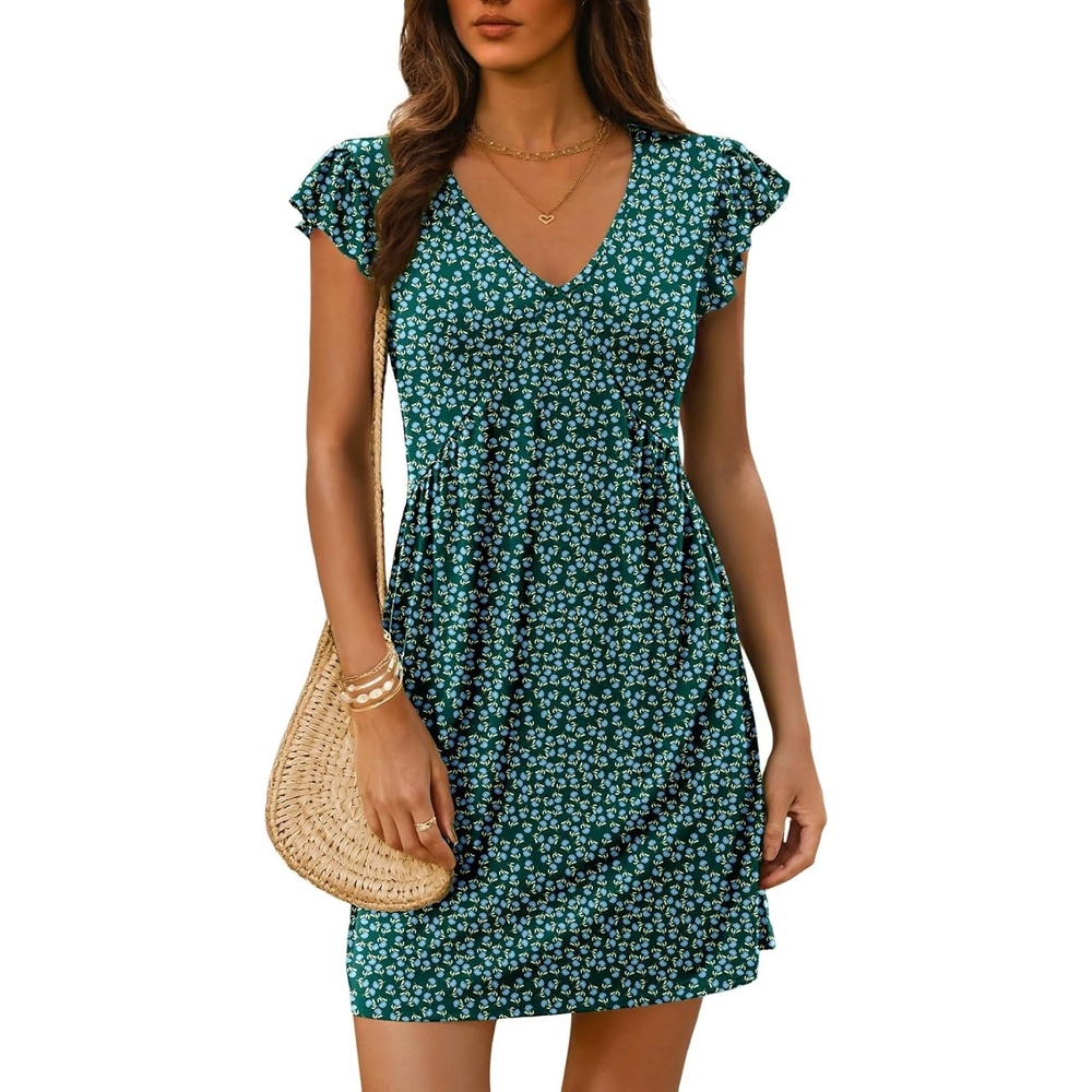 image:imageDokotoo Womens Summer Dresses Beach 2026 Sundress Ruffle Sleeve Mini DressGreen