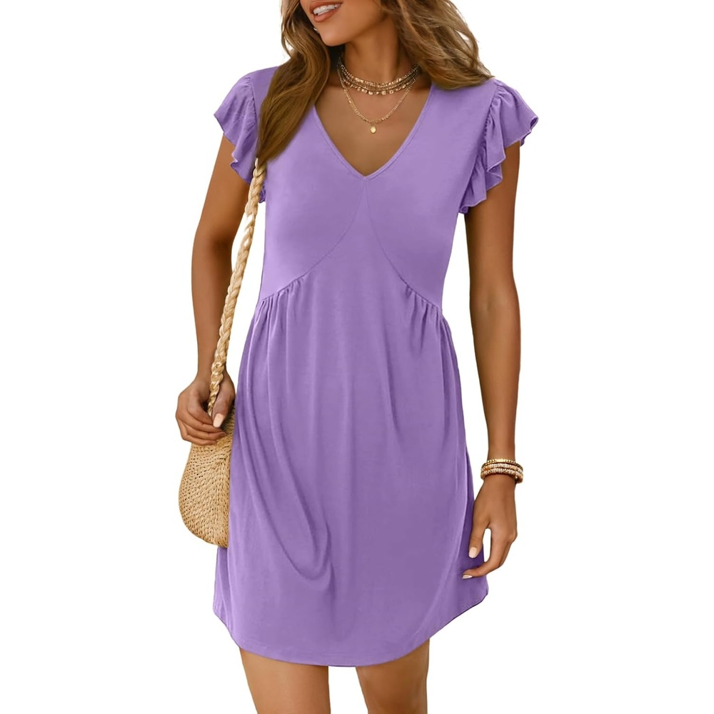 image:imageDokotoo Womens Summer Dresses Beach 2026 Sundress Ruffle Sleeve Mini DressLavendula