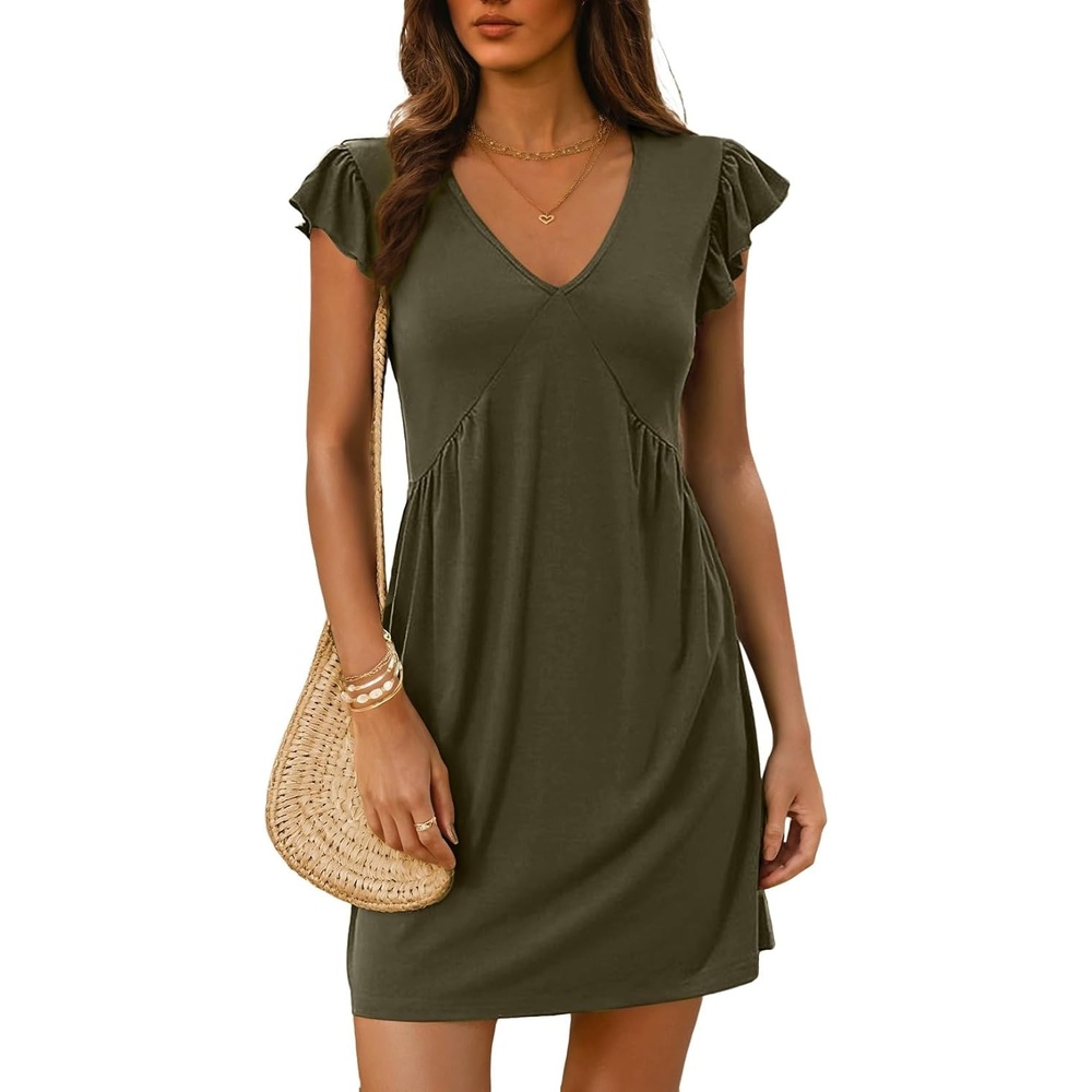 image:imageDokotoo Womens Summer Dresses Beach 2026 Sundress Ruffle Sleeve Mini DressMoss Green