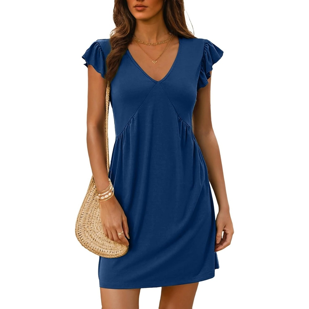 image:imageDokotoo Womens Summer Dresses Beach 2026 Sundress Ruffle Sleeve Mini DressNavy Blue