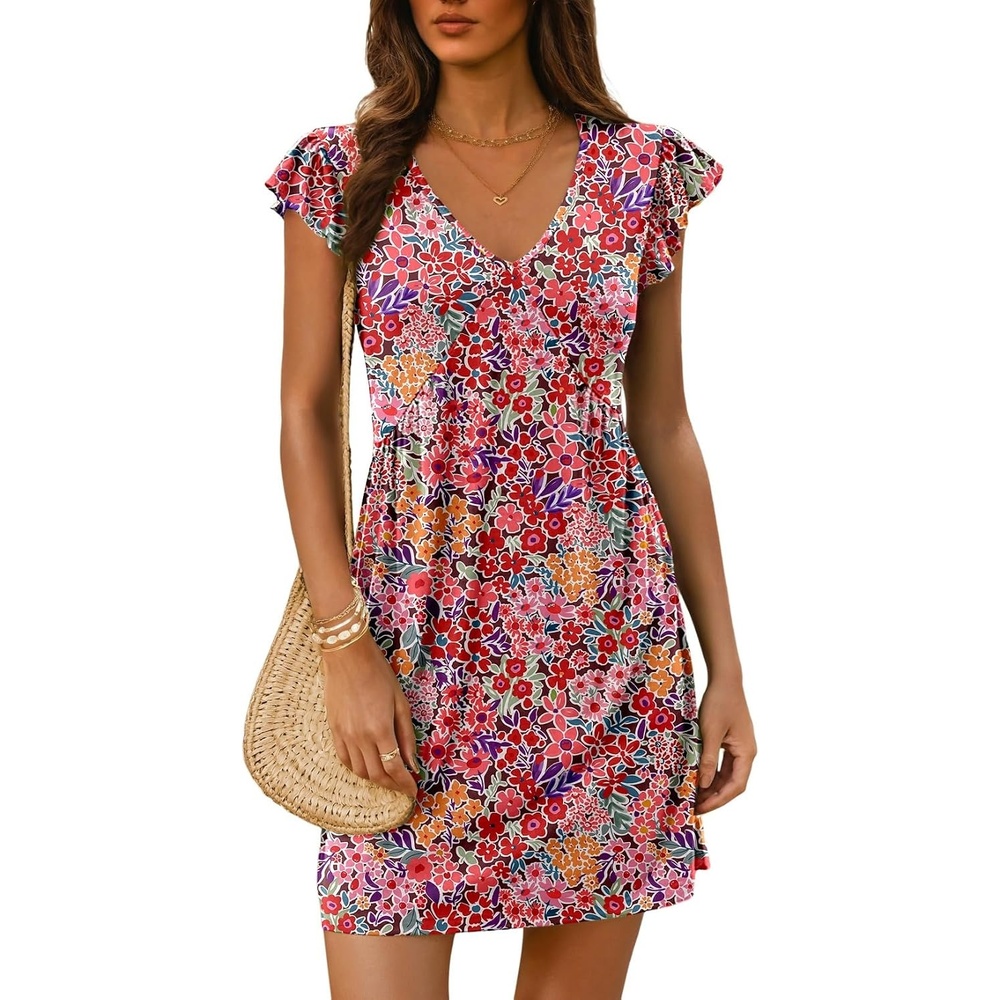 image:imageDokotoo Womens Summer Dresses Beach 2026 Sundress Ruffle Sleeve Mini DressRed