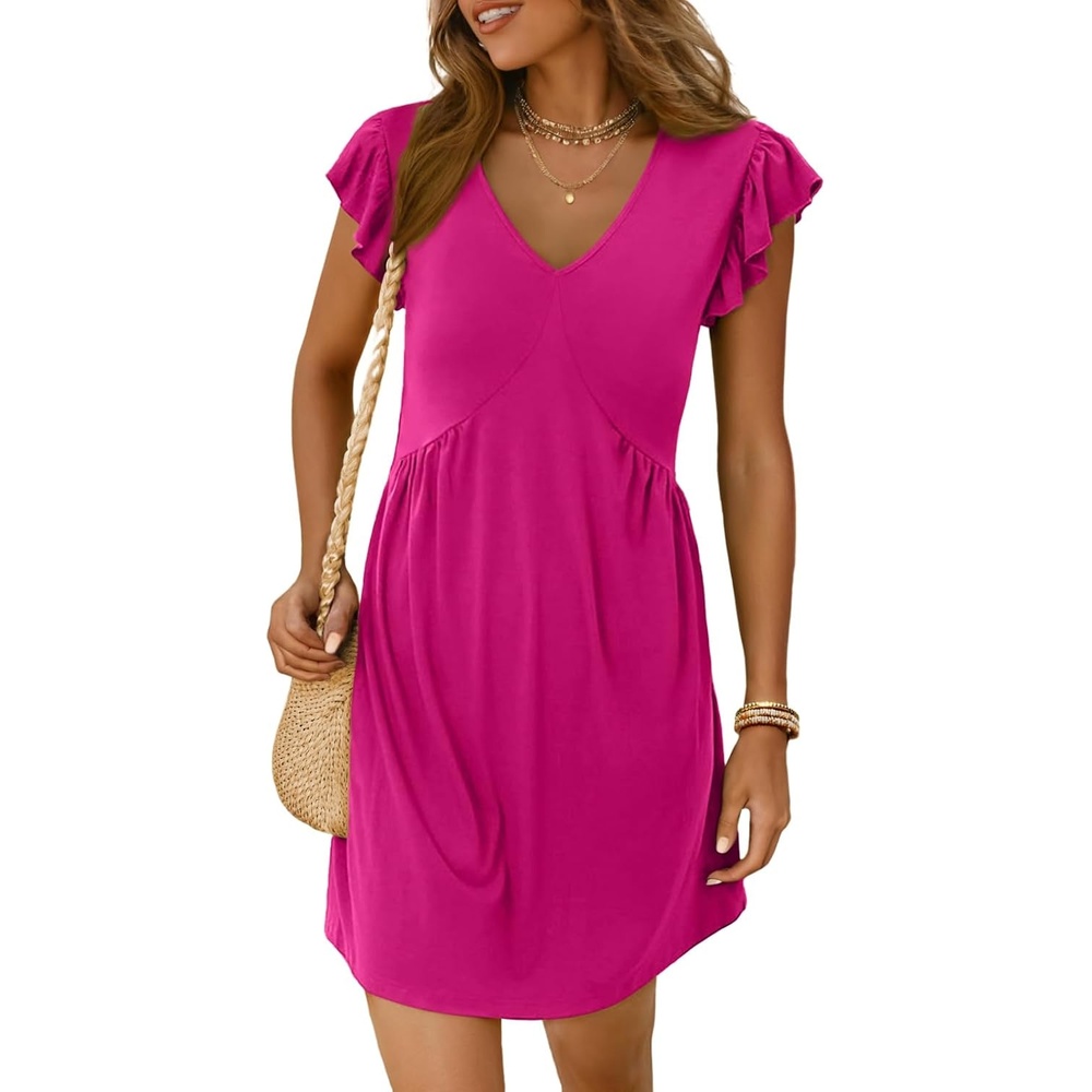 image:imageDokotoo Womens Summer Dresses Beach 2026 Sundress Ruffle Sleeve Mini DressRose Red