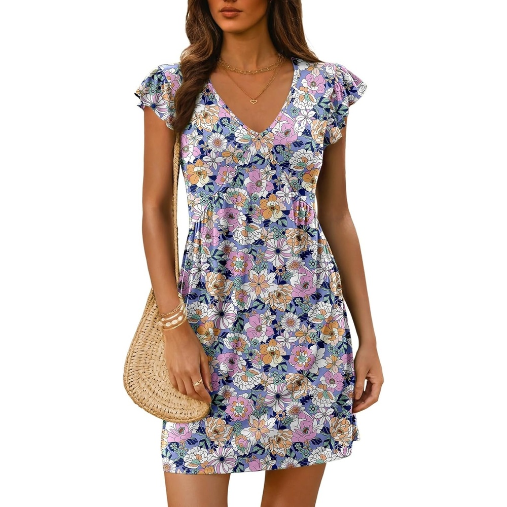 image:imageDokotoo Womens Summer Dresses Beach 2026 Sundress Ruffle Sleeve Mini DressSky Blue