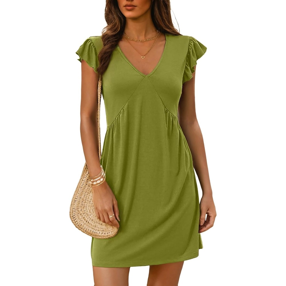 image:imageDokotoo Womens Summer Dresses Beach 2026 Sundress Ruffle Sleeve Mini DressSpinach Green