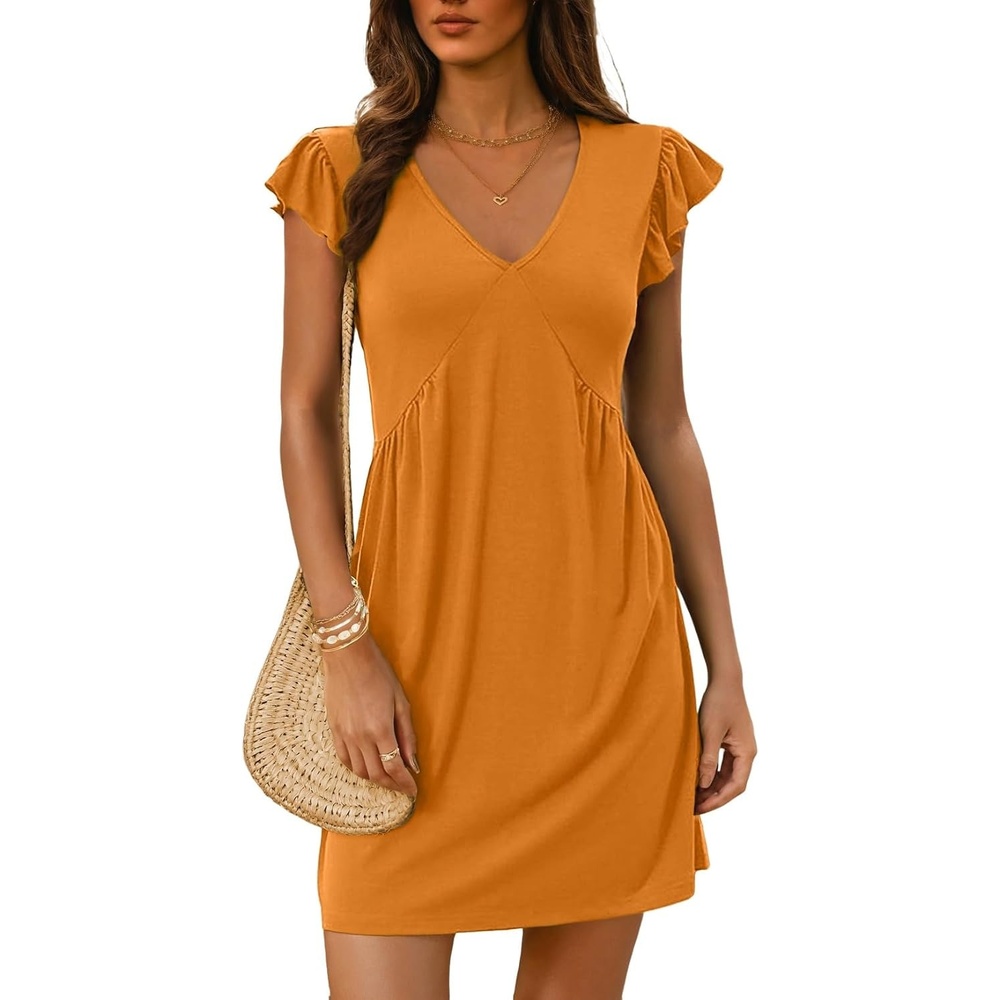 image:imageDokotoo Womens Summer Dresses Beach 2026 Sundress Ruffle Sleeve Mini DressVitality Orange
