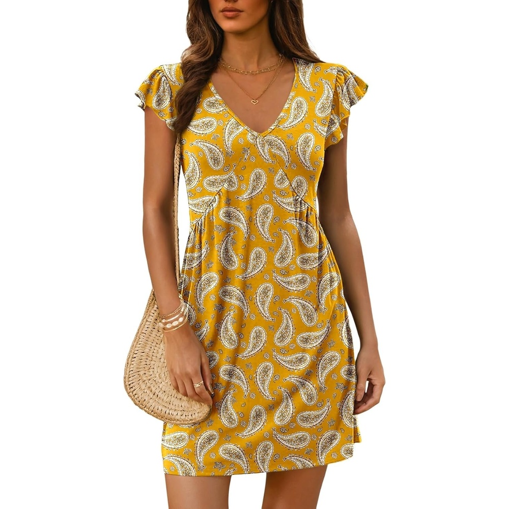 image:imageDokotoo Womens Summer Dresses Beach 2026 Sundress Ruffle Sleeve Mini DressYellow