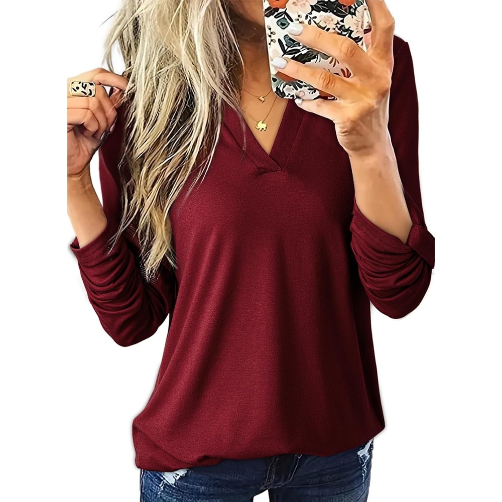 image:imageDokotoo Womens Tops Plaid Cotton Cuffed 34 Sleeve Shirts BlousesZz Red