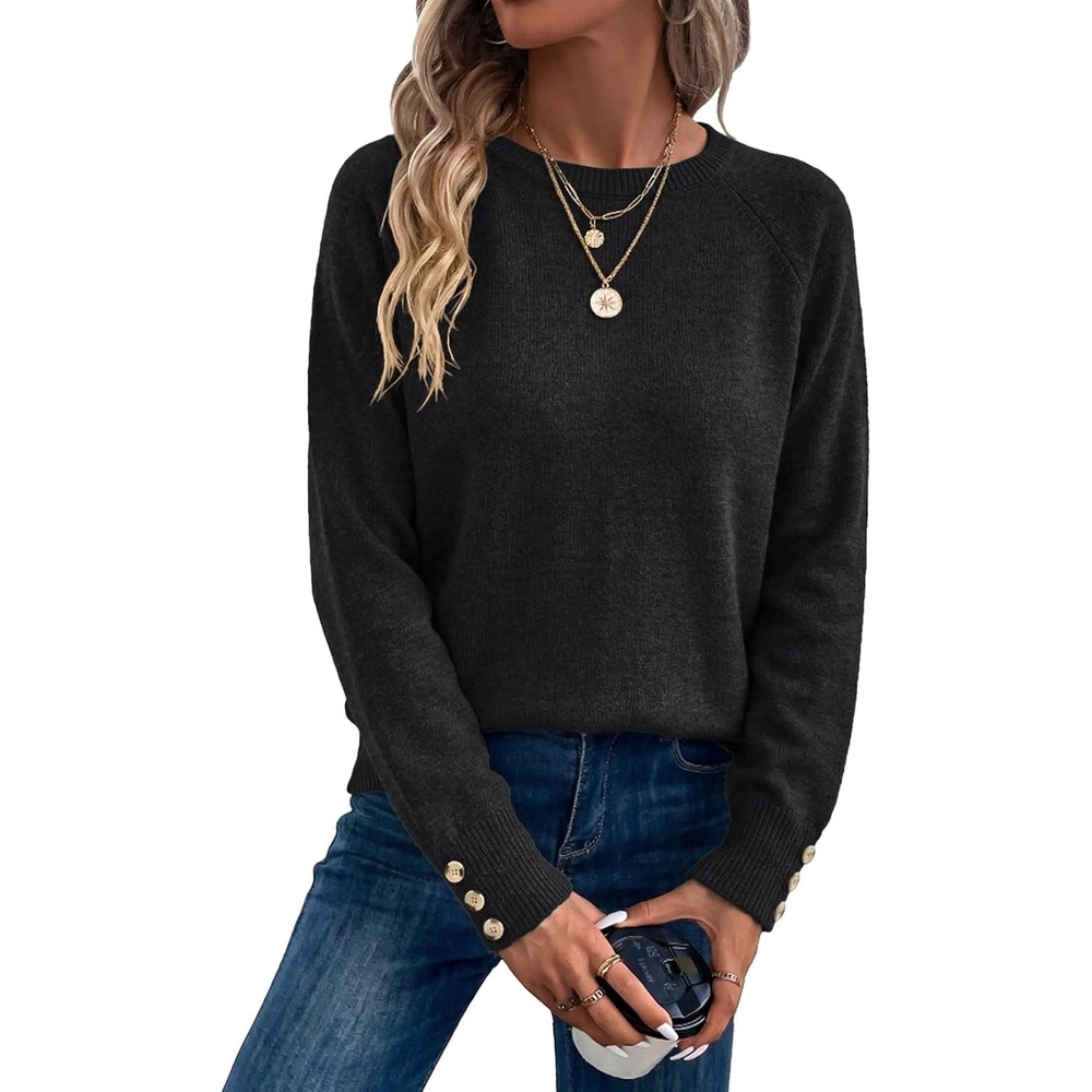 image:imageDokotoo Womes Sweaters Solid Button Long Sleeve Knit Pullover TopsBlack