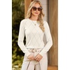 Dokotoo Sweaters for Women Long Sleeve Crewneck Diamond Hollow Out Lightweight Pullover Sweater Tops Fall Outfits(White)
