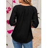 Dokotoo Women Blouses Dressy Casual Embroidered 3/4 Length Sleeve Womens Tops Tassel Tie V Neck Waffle Knit Shirts(Black)