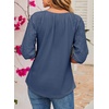 Dokotoo Women Blouses Dressy Casual Embroidered 3/4 Length Sleeve Womens Tops Tassel Tie V Neck Waffle Knit Shirts(Dusk Blue)