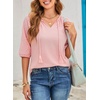 Dokotoo Women Blouses Dressy Casual Embroidered 3/4 Length Sleeve Womens Tops Tassel Tie V Neck Waffle Knit Shirts(Gossamer Pink)