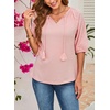 Dokotoo Women Blouses Dressy Casual Embroidered 3/4 Length Sleeve Womens Tops Tassel Tie V Neck Waffle Knit Shirts(Gossamer Pink)