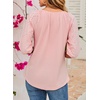 Dokotoo Women Blouses Dressy Casual Embroidered 3/4 Length Sleeve Womens Tops Tassel Tie V Neck Waffle Knit Shirts(Gossamer Pink)