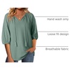 Dokotoo Women Blouses Dressy Casual Embroidered 3/4 Length Sleeve Womens Tops Tassel Tie V Neck Waffle Knit Shirts(Mist Green)