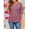 Dokotoo Women Blouses Dressy Casual Embroidered 3/4 Length Sleeve Womens Tops Tassel Tie V Neck Waffle Knit Shirts(Rose Pink)